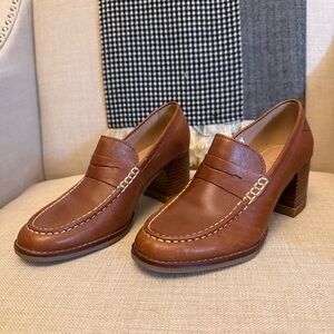Sperry Brown Leather Block Heel Loafers